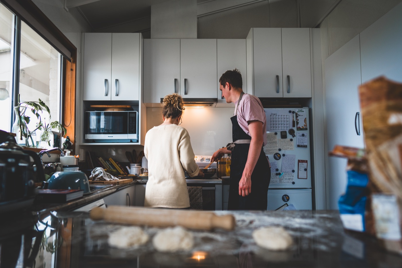 Cooks at work in a home kitchen