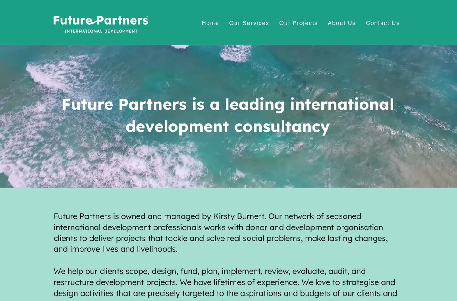 The old homepage: teal template with long text passages