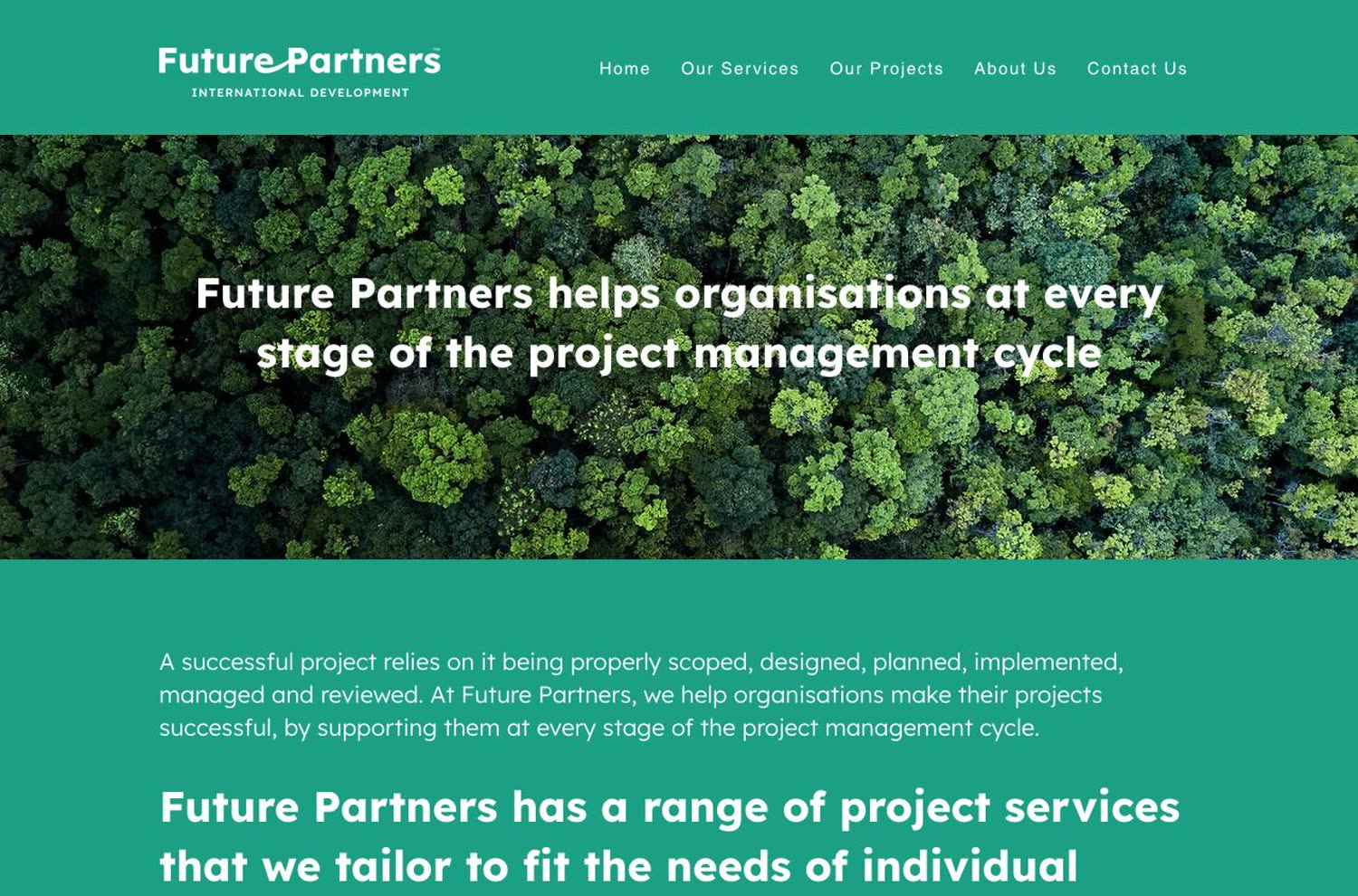 The old services page: text blocks on teal