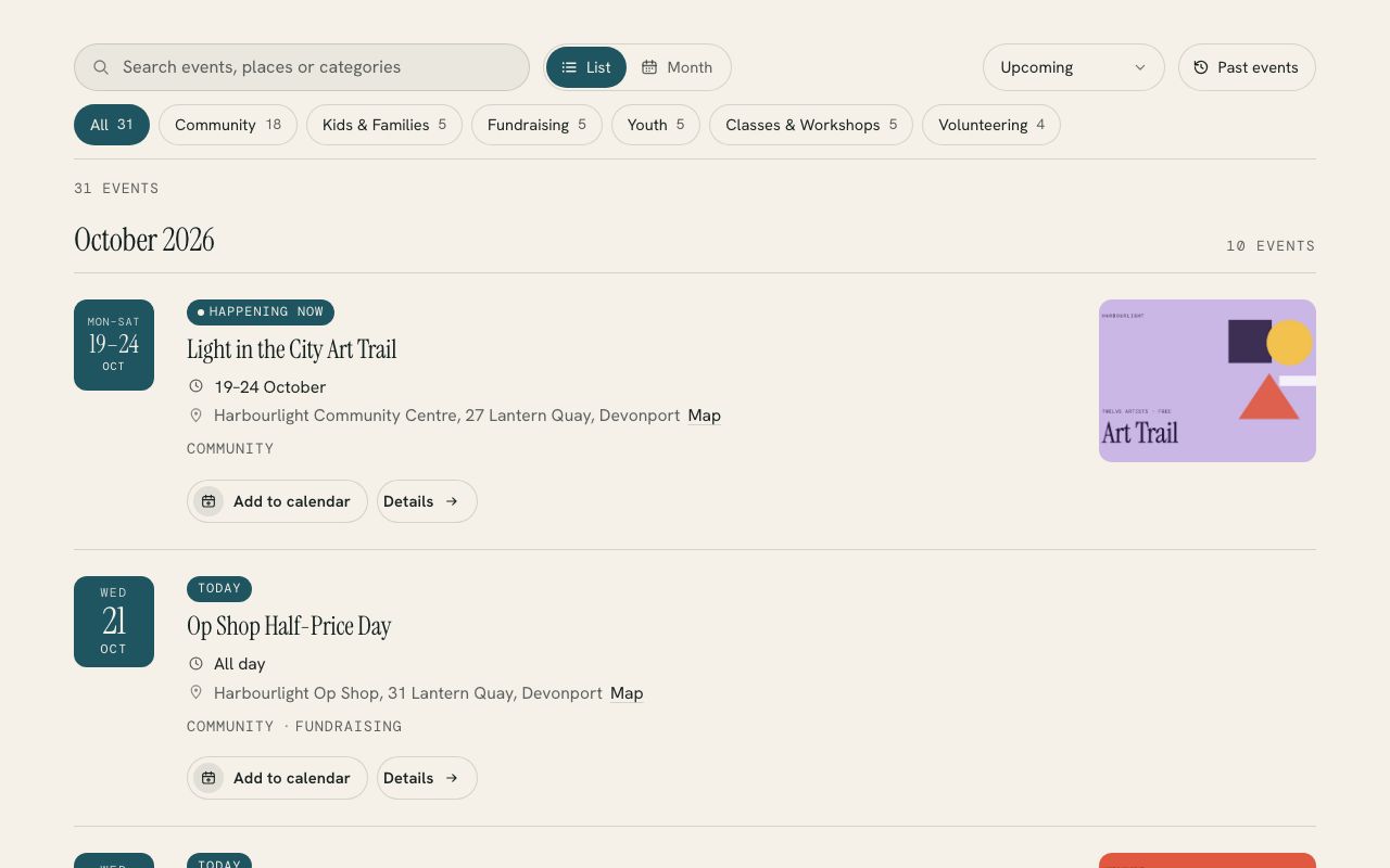 Events Explorer running on a demo website