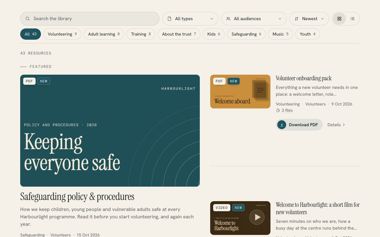 Resource Library running on a demo website